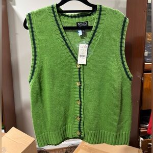 New York & Company Green Knit Vest with Navy Accents